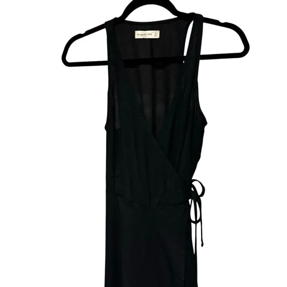 Abercrombie & Fitch Black Wrap Asymmetrical Tie Waist  Maxi Dress